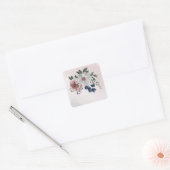 roze blauwe witte florale bruine bruiloft vierkante sticker (Envelop)