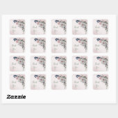 roze blauwe witte florale bruine bruiloft vierkante sticker (Vel)
