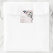 roze blauwe witte florale bruine bruiloft vierkante sticker (Tas)