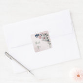 roze blauwe witte florale bruine bruiloft vierkante sticker (Envelop)
