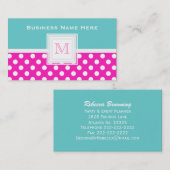 Roze blauwe witte pokadot: Monogram Visitekaartje (Voorkant / Achterkant)