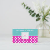 Roze blauwe witte pokadot: Monogram Visitekaartje (Staand voorkant)