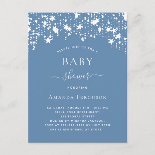 Roze blauwe witte sterren baby shower uitnodiging briefkaart (Voorkant)