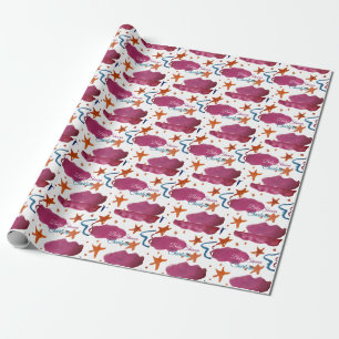 Roze blauwe wolken baby shower naam toevoegen wate cadeaupapier