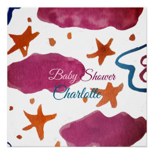 Roze blauwe wolken baby shower naam toevoegen wate perfect poster