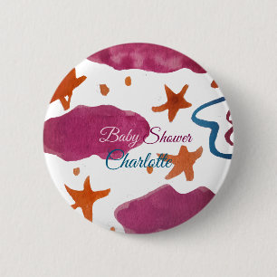 Roze blauwe wolken baby shower naam toevoegen wate ronde button 5,7 cm