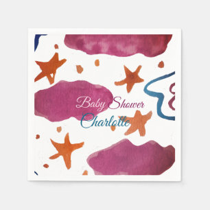 Roze blauwe wolken baby shower naam toevoegen wate servet