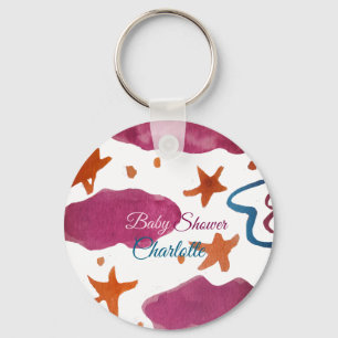 Roze blauwe wolken baby shower naam toevoegen wate sleutelhanger