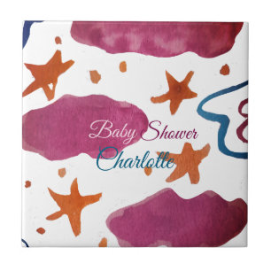 Roze blauwe wolken baby shower naam toevoegen wate tegeltje