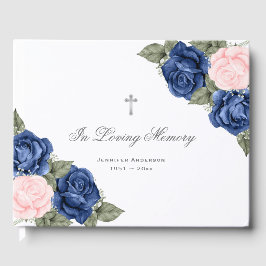 Roze blauwe zilver Floral in het houden van geheug Gastenboek