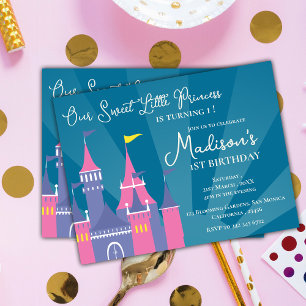 Roze Blauwe Zoete Prinses Verjaardagsfeest Uitnodi Briefkaart