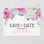 Roze Blauwe Zomer Bloemen Save the Date Aankondigingskaart (Voorkant)