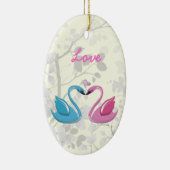 Roze blauwe zwaan liefde hart paar keepsake orname keramisch ornament (Rechts)