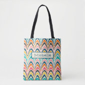 Roze blauwgele monogram vlammenpatroon | tote bag (Voorkant)