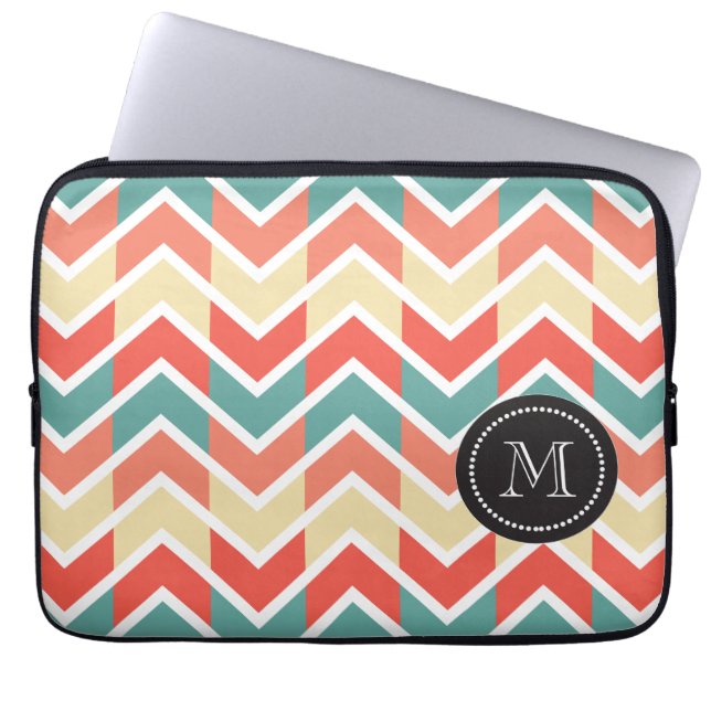 Roze blauwgeometrisch ontwerp Abstract zigzag patr Laptop Sleeve (Voorkant)