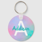 Roze Blauwgroen aangepaste naam Zachte kleuren Wat Sleutelhanger (Voorkant)