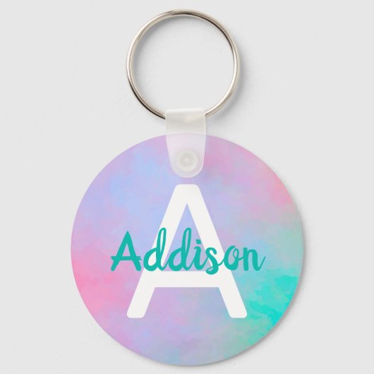 Roze Blauwgroen aangepaste naam Zachte kleuren Wat Sleutelhanger (Voorkant)