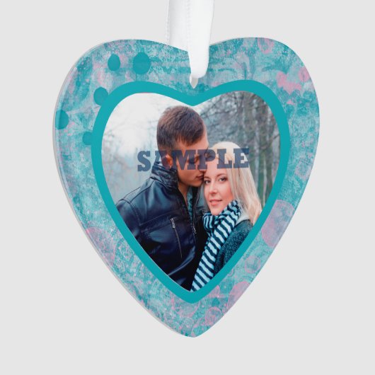 Roze Blauwgroen Abstracte foto van de Valentijn va Ornament (voorkant)