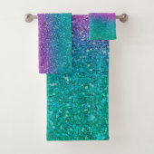 Roze Blauwgroen Aqua Blue en Paarse Sparkly Glitte Bad Handdoek (Insitu)