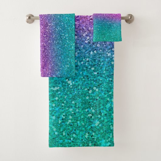 Roze Blauwgroen Aqua Blue en Paarse Sparkly Glitte Bad Handdoek (Insitu)