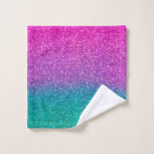 Roze Blauwgroen Aqua Blue en Paarse Sparkly Glitte Bad Handdoek (Wasdoekje)