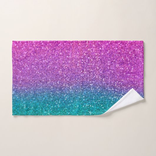 Roze Blauwgroen Aqua Blue en Paarse Sparkly Glitte Bad Handdoek (Handdoek)