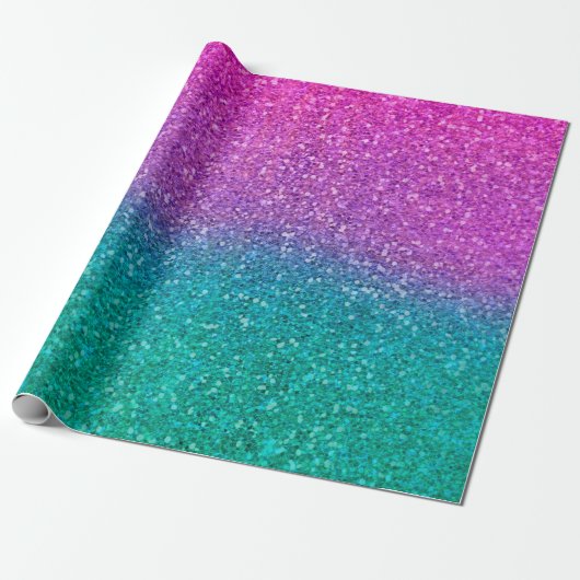 Roze Blauwgroen Aqua Blue en Paarse Sparkly Glitte Cadeaupapier (Uitgerold)