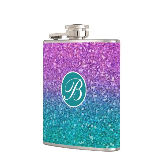 Roze Blauwgroen Aqua Blue en Paarse Sparkly Glitte Heupfles (Links)