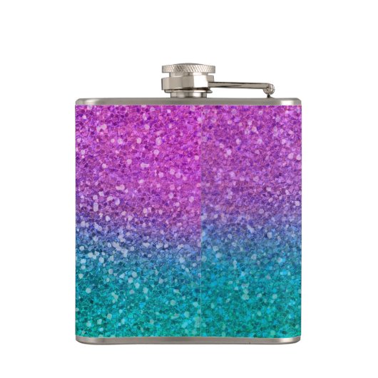 Roze Blauwgroen Aqua Blue en Paarse Sparkly Glitte Heupfles (Achterkant)