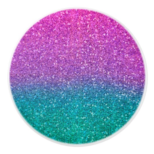 Roze Blauwgroen Aqua Blue en Paarse Sparkly Glitte Keramische Knop (Voorkant)