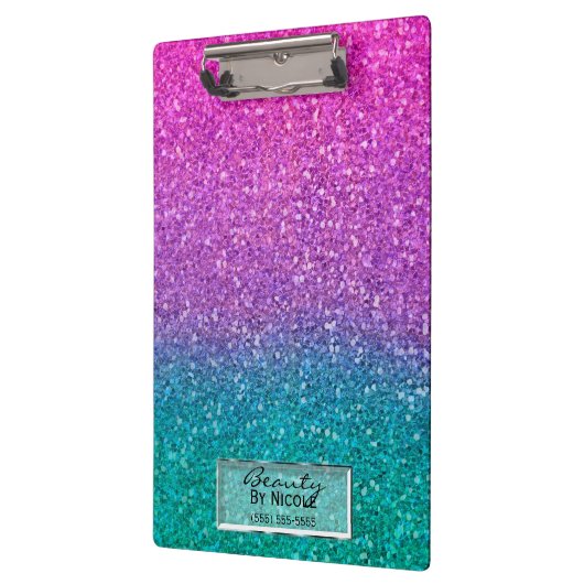 Roze Blauwgroen Aqua Blue en Paarse Sparkly Glitte Klembord (Links)