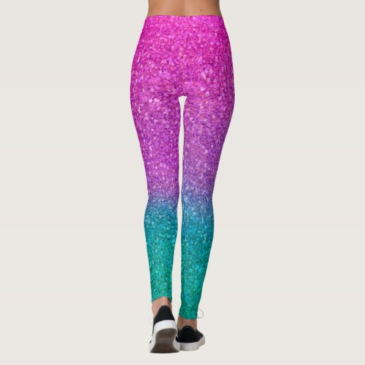 Roze Blauwgroen Aqua Blue en Paarse Sparkly Glitte Leggings (Achterkant)