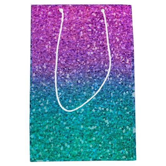 Roze Blauwgroen Aqua Blue en Paarse Sparkly Glitte Medium Cadeauzakje (Voorkant)
