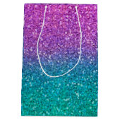 Roze Blauwgroen Aqua Blue en Paarse Sparkly Glitte Medium Cadeauzakje (Achterkant)