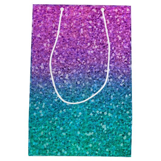 Roze Blauwgroen Aqua Blue en Paarse Sparkly Glitte Medium Cadeauzakje (Achterkant)