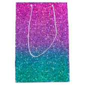 Roze Blauwgroen Aqua Blue en Paarse Sparkly Glitte Medium Cadeauzakje (Voorkant)