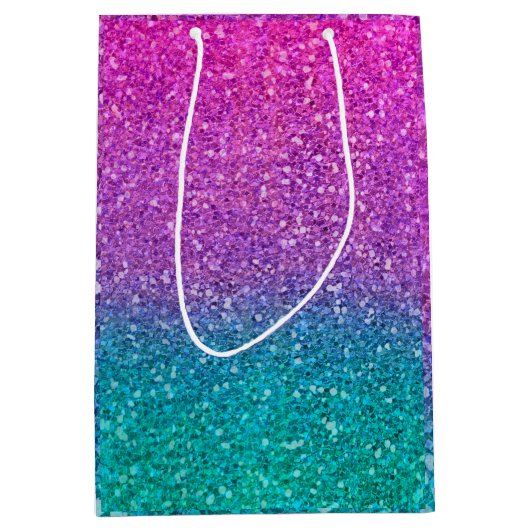 Roze Blauwgroen Aqua Blue en Paarse Sparkly Glitte Medium Cadeauzakje (Voorkant)