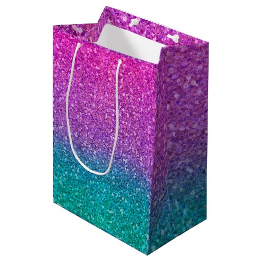Roze Blauwgroen Aqua Blue en Paarse Sparkly Glitte Medium Cadeauzakje (Voorkant Gekanteld)