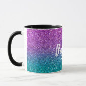 Roze Blauwgroen Aqua Blue en Paarse Sparkly Glitte Mok (Links)