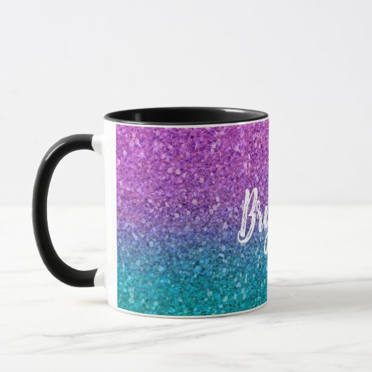 Roze Blauwgroen Aqua Blue en Paarse Sparkly Glitte Mok (Links)