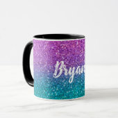 Roze Blauwgroen Aqua Blue en Paarse Sparkly Glitte Mok (Voorkant links)