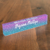 Roze Blauwgroen Aqua Blue en Paarse Sparkly Glitte Naambordje (Zijkant)