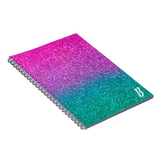 Roze Blauwgroen Aqua Blue en Paarse Sparkly Glitte Notitieboek (Rechterzijde)