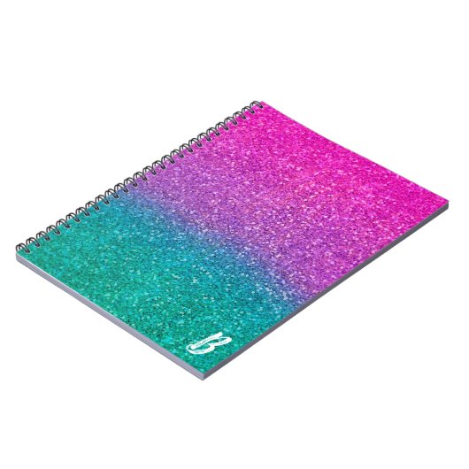 Roze Blauwgroen Aqua Blue en Paarse Sparkly Glitte Notitieboek (Linkerzijde)