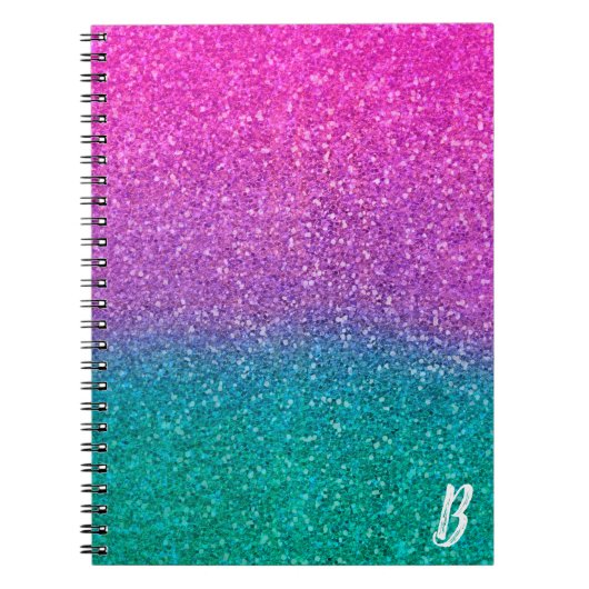 Roze Blauwgroen Aqua Blue en Paarse Sparkly Glitte Notitieboek (Voorkant)