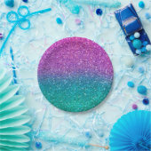 Roze Blauwgroen Aqua Blue en Paarse Sparkly Glitte Papieren Bordje (Feest)