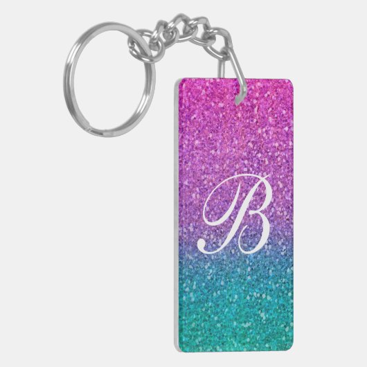 Roze Blauwgroen Aqua Blue en Paarse Sparkly Glitte Sleutelhanger (Voorkant Links)