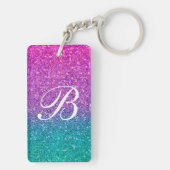 Roze Blauwgroen Aqua Blue en Paarse Sparkly Glitte Sleutelhanger (achterkant)