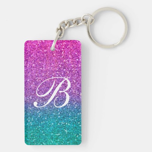 Roze Blauwgroen Aqua Blue en Paarse Sparkly Glitte Sleutelhanger (achterkant)