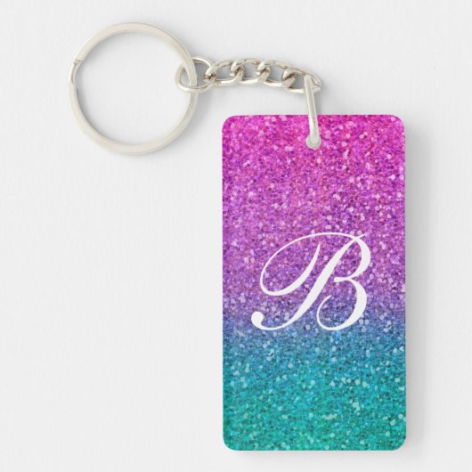 Roze Blauwgroen Aqua Blue en Paarse Sparkly Glitte Sleutelhanger (Voorkant)